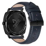 Trnda Men's Black Stainless Steel Watch, Blue Leather Band | Trndbk45