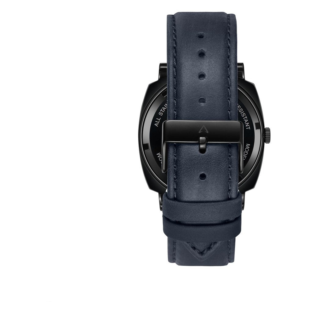 Trnda Men's Black Stainless Steel Watch, Blue Leather Band | Trndbk45