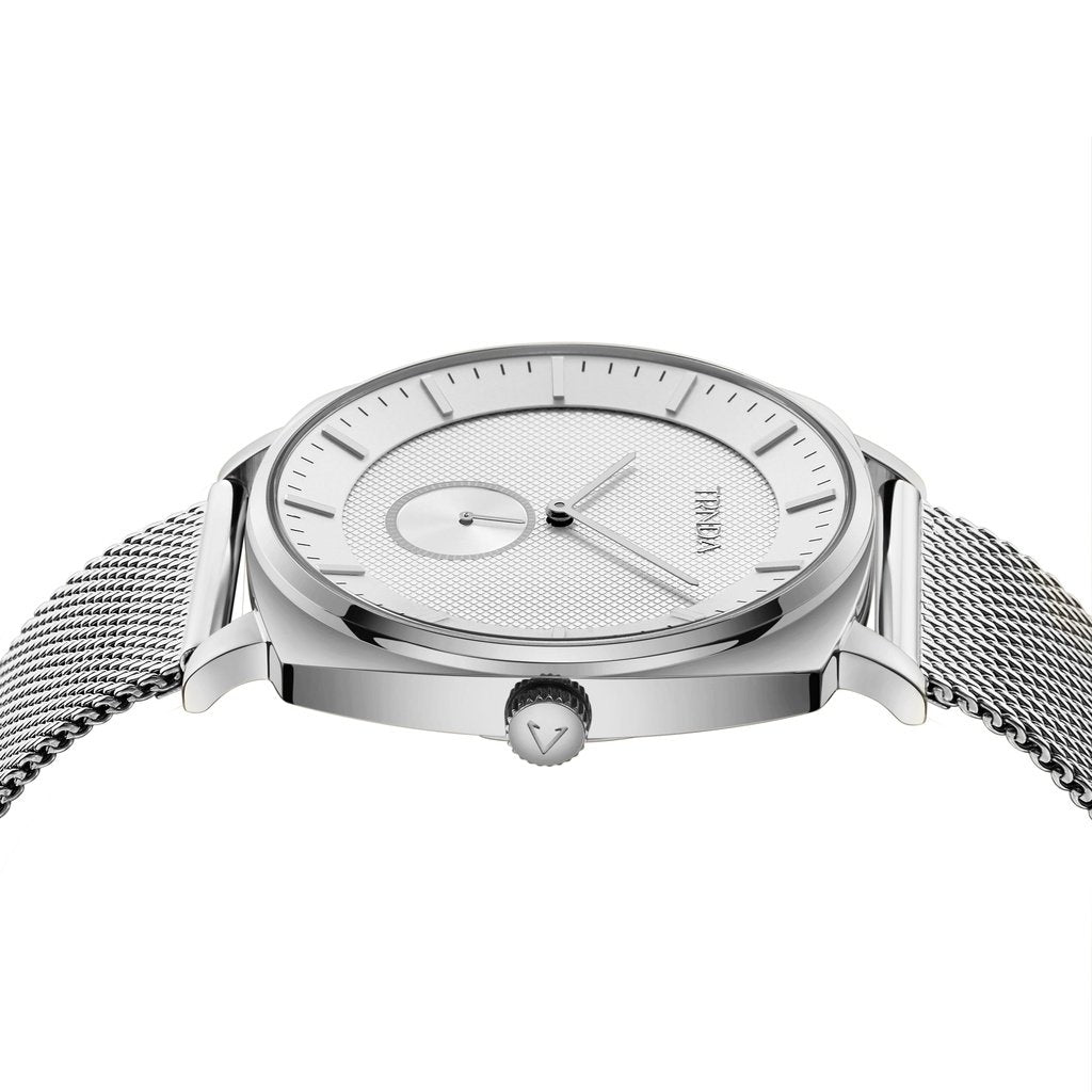 Trnda Men's Stainless Steel Watch, Silver Mesh Band | Trnda-S45m