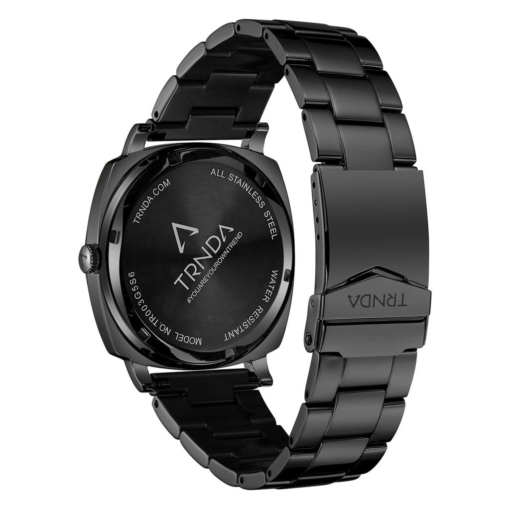Trnda Men's Stainless Steel Black Watch, Square Dial | Trn-045blk