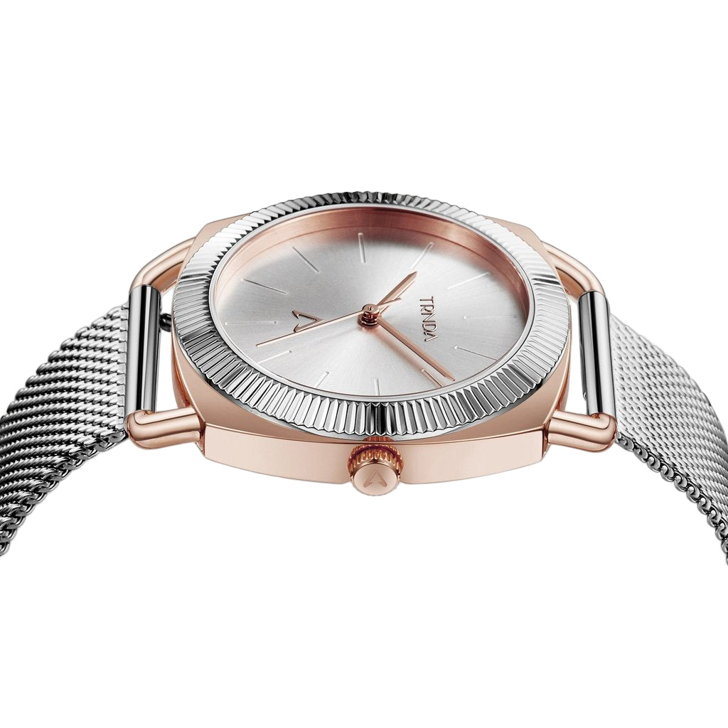 Trnda Women's Rose Gold Stainless Steel Watch, Silver Dial | Trnda-Rg35.8