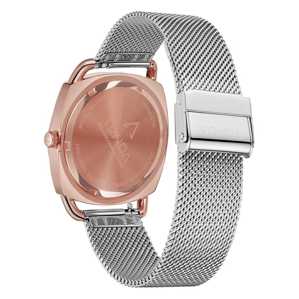 Trnda Women's Rose Gold Stainless Steel Watch, Silver Dial | Trnda-Rg35.8