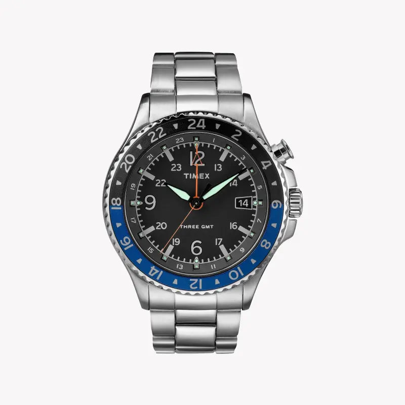 Timex Men's Silver Stainless Steel Watch, Black Dial | Tw2r43500