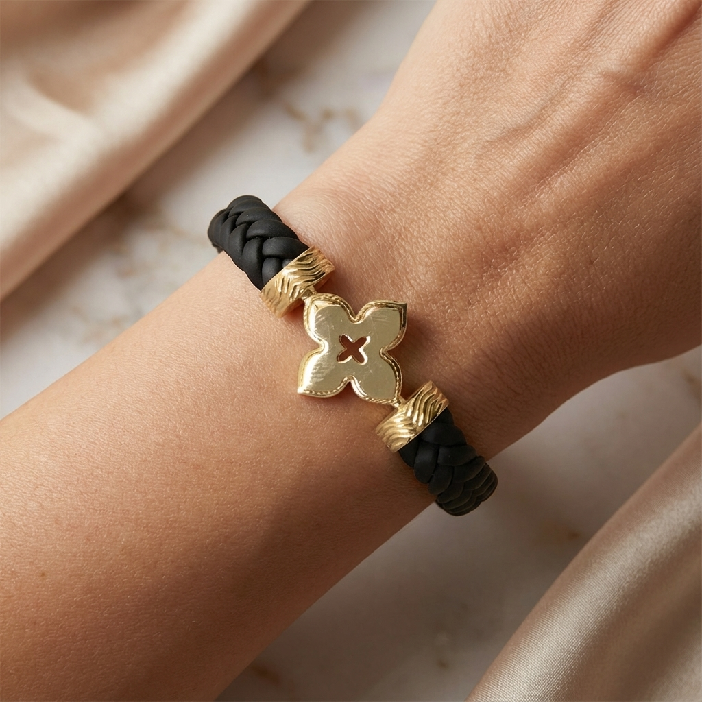Textured Gold Clover Braided Bracelet