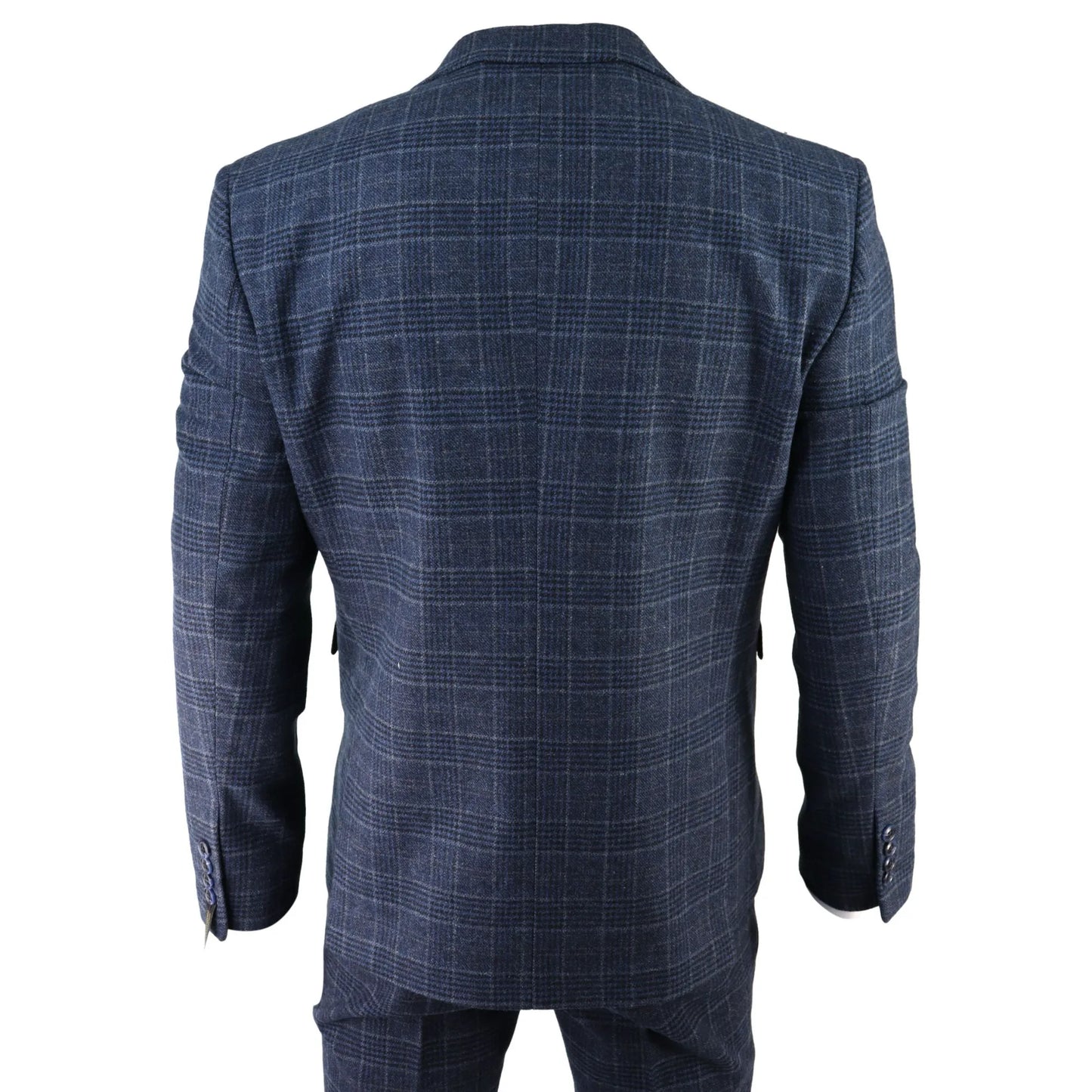 AK-13 - Men's Tweed 3 Piece Suit Blue Check 1920s Gatsby Blinders