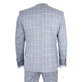 IM11 - Men's Light Blue 3 Piece Plaid Check Suit