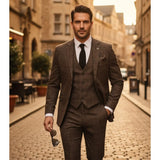IM11 - Men's Dark Brown 3 Piece Plaid Check Suit