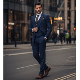 IM11 - Men's Navy 3 Piece Plaid Check Suit