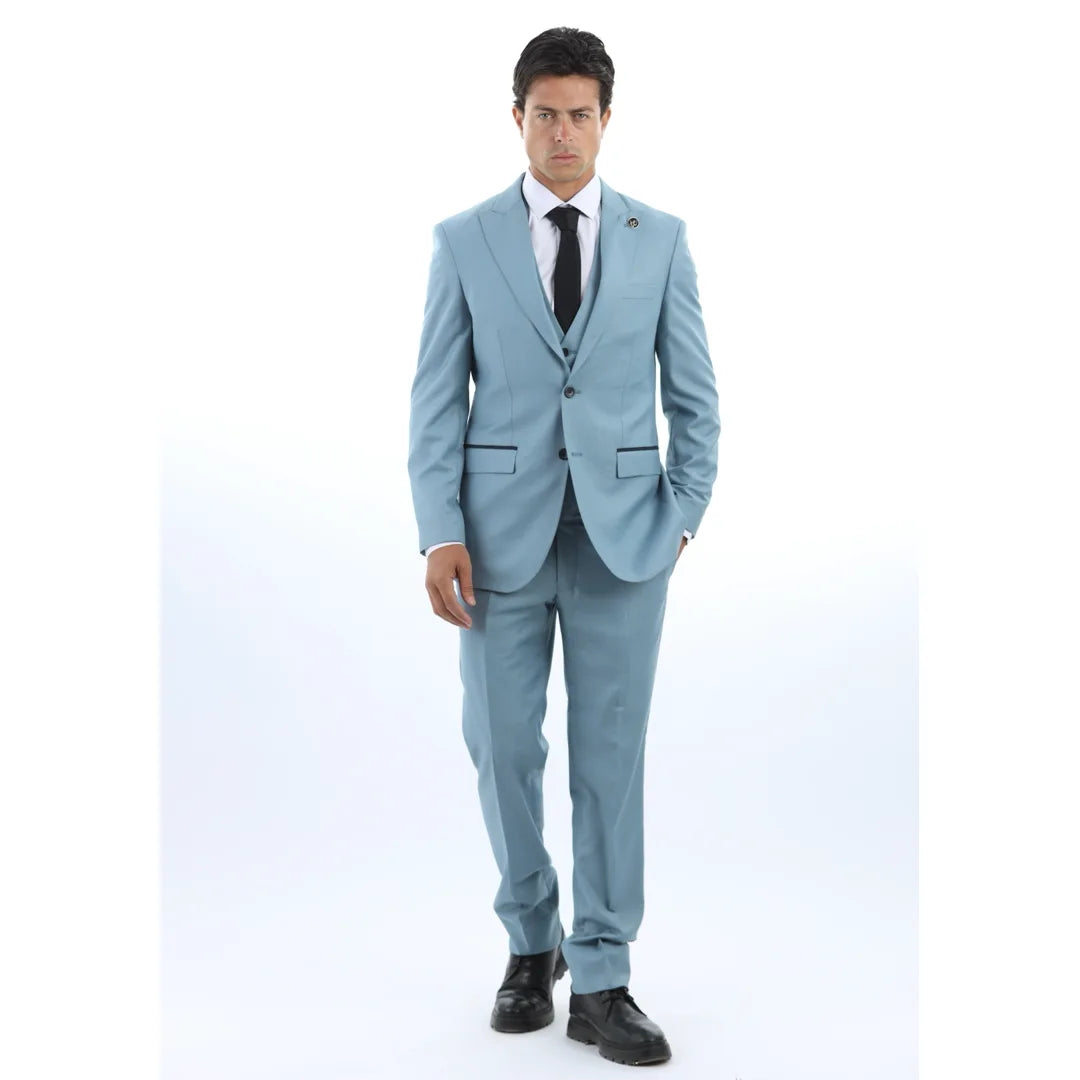 IM32 - Men's Plain Turquoise Blue 3 Piece Suit