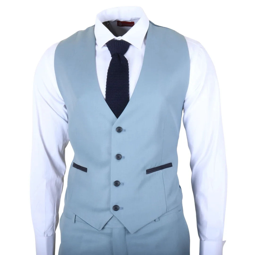 IM32 - Men's Plain Turquoise Blue 3 Piece Suit