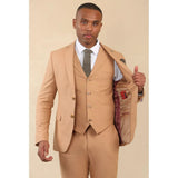 TP-23 - Men's Camel 3 Piece Linen Summer Wedding Suit