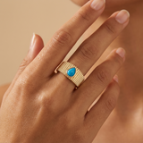 Turquoise Drop Textured Gold Band