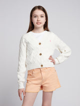 Girls Cable Knit Cardigan Marshmallow