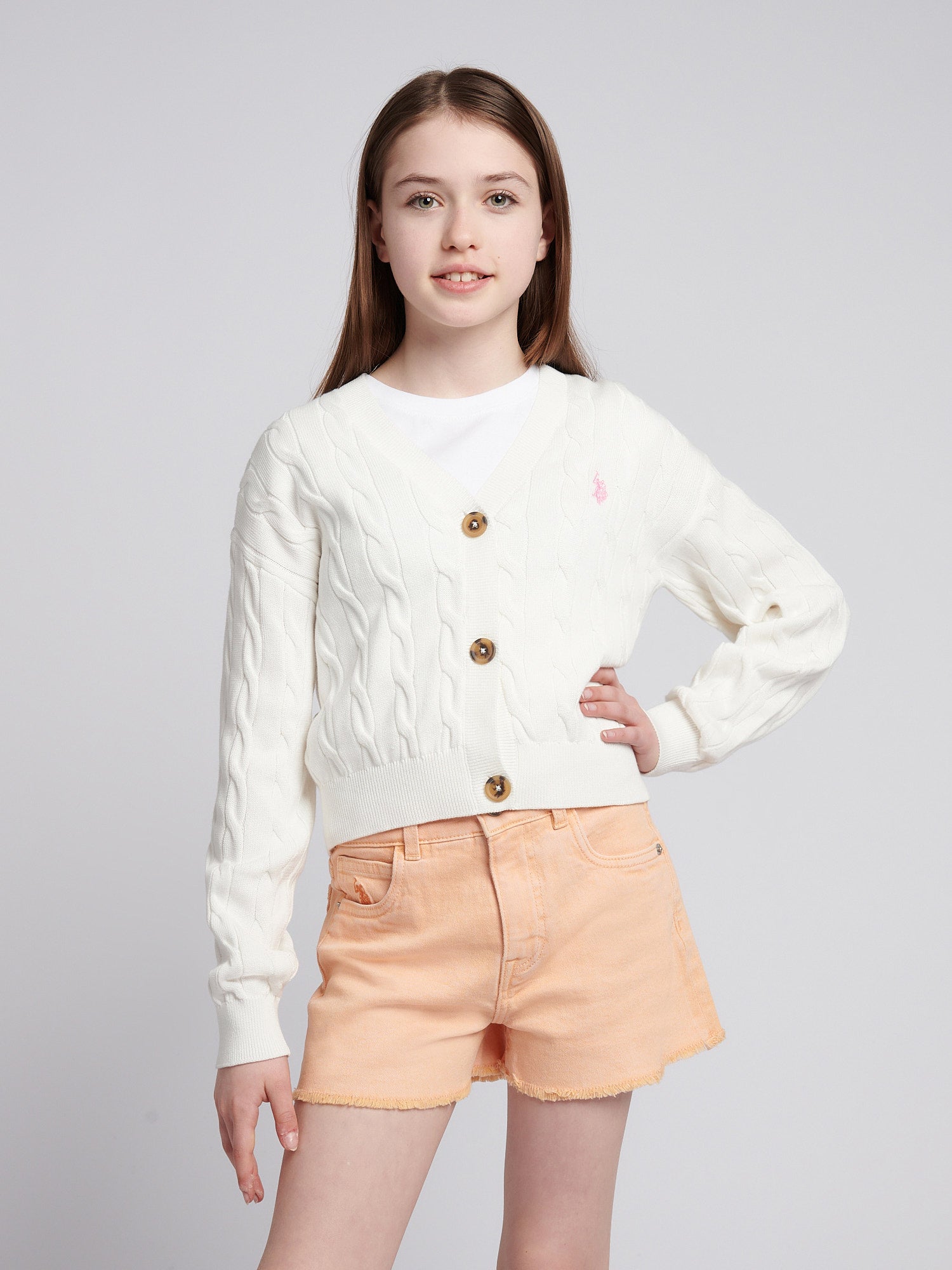 Girls Cable Knit Cardigan Marshmallow