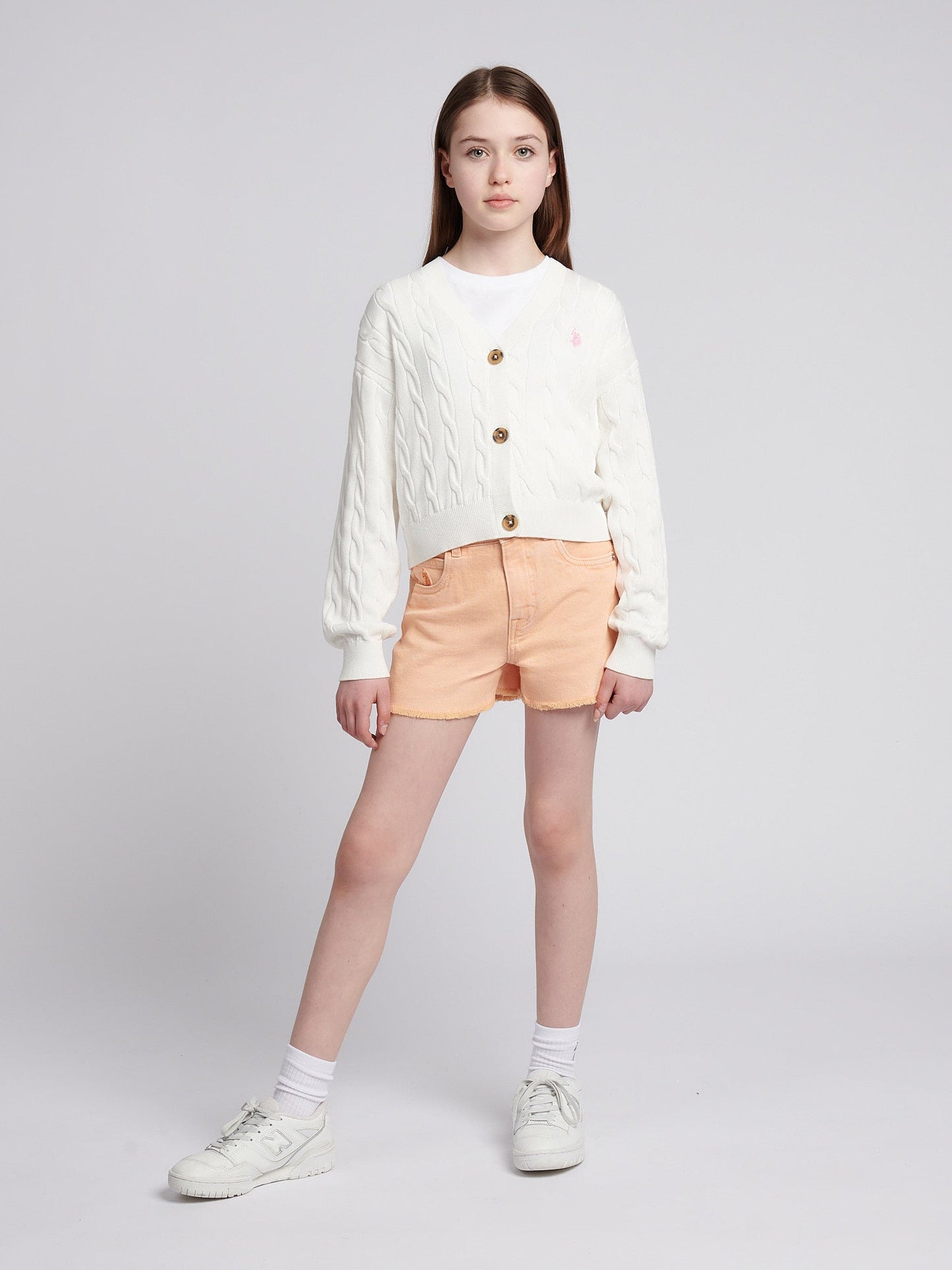 Girls Cable Knit Cardigan Marshmallow