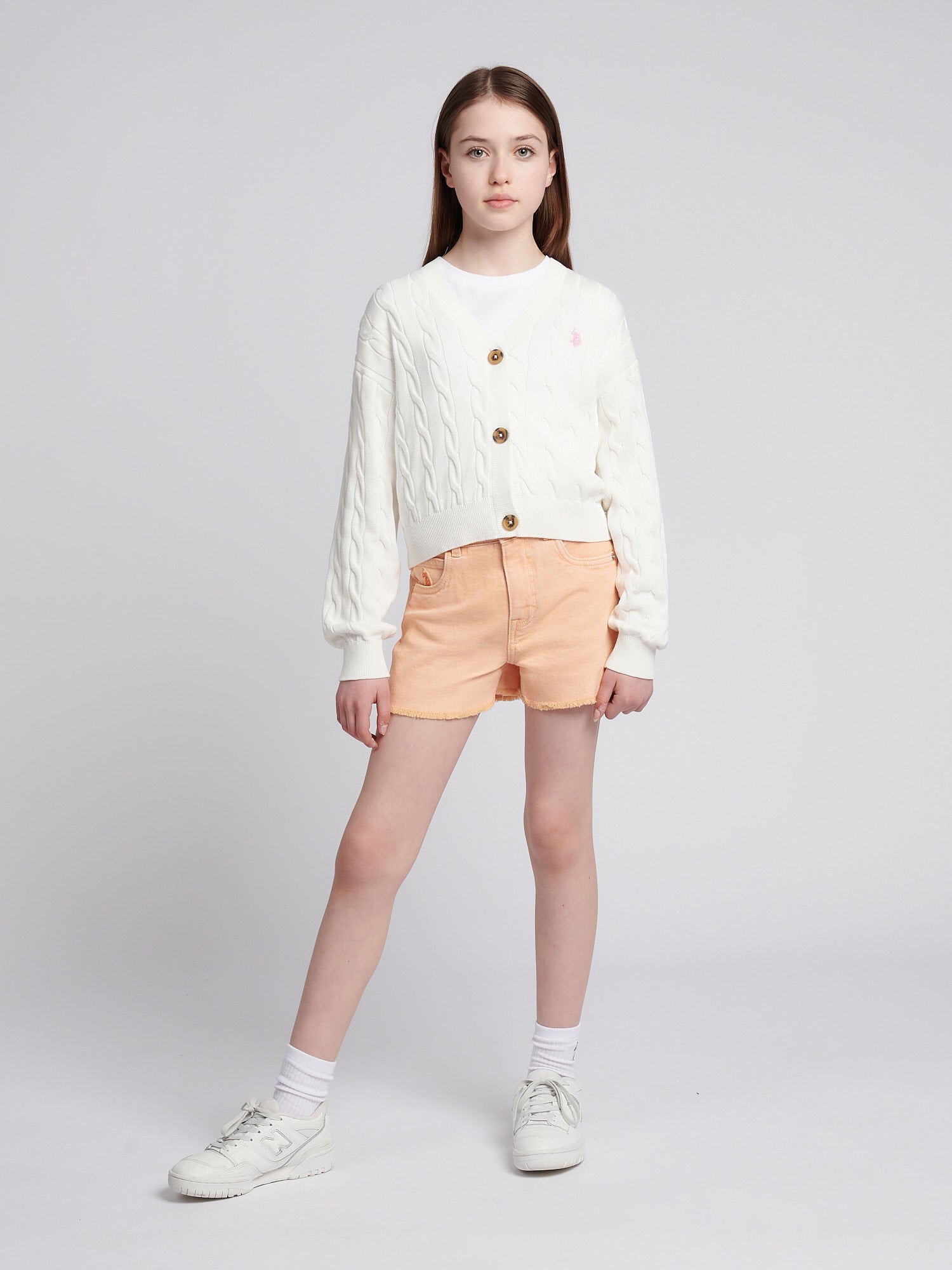 Girls Cable Knit Cardigan Marshmallow
