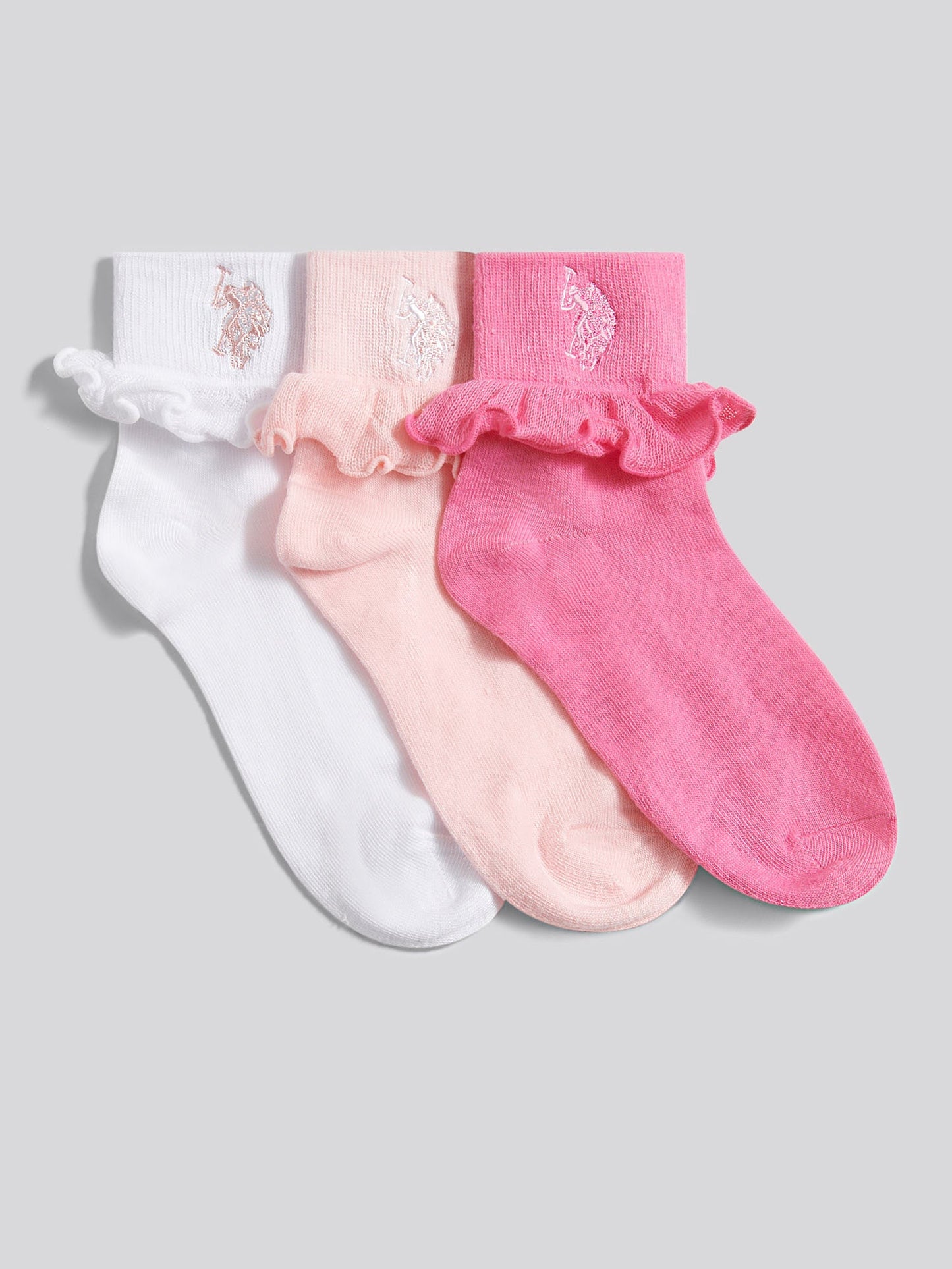 3 Pack Frill Ankle Socks Crystal Rose