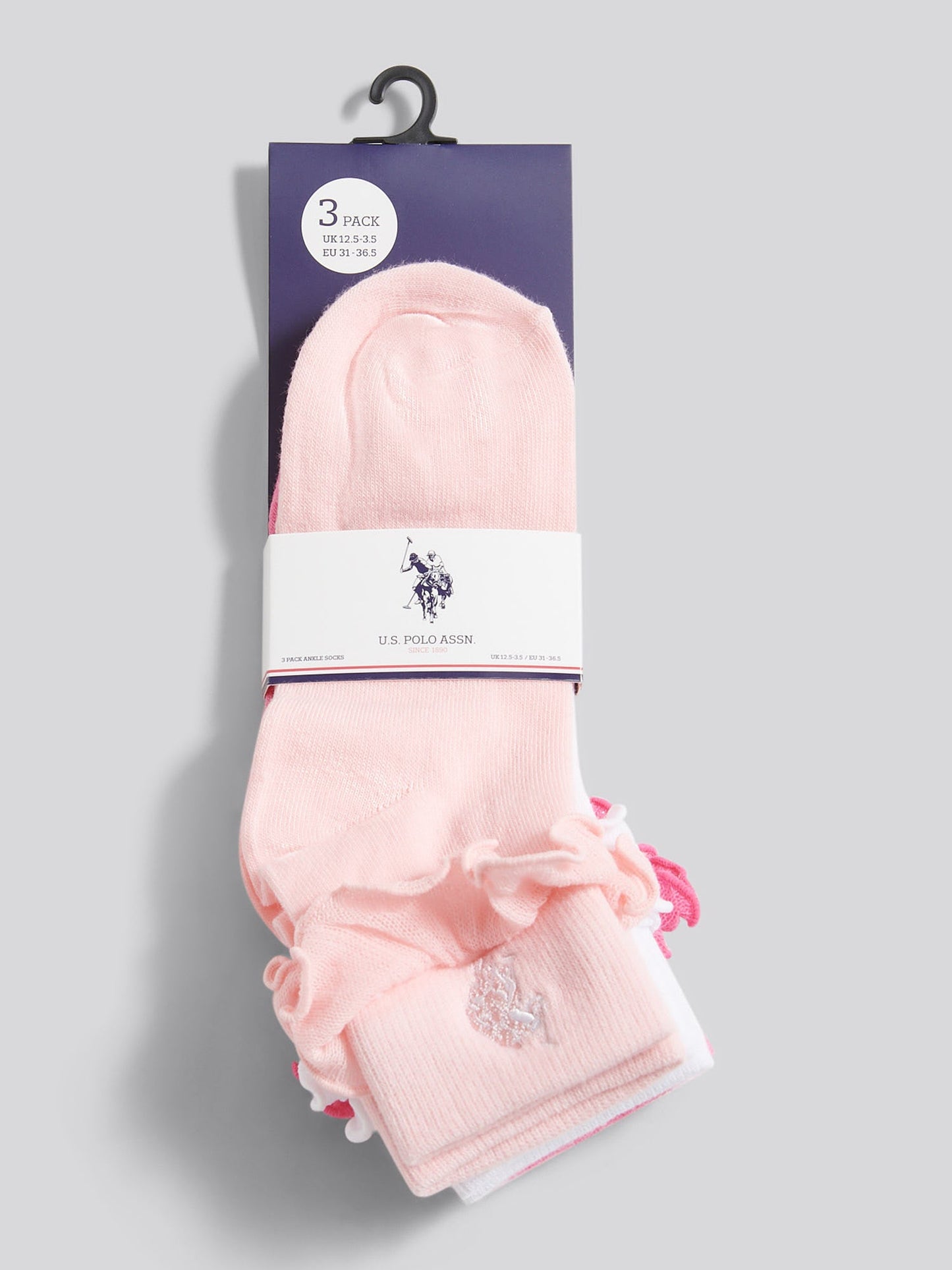 3 Pack Frill Ankle Socks Crystal Rose