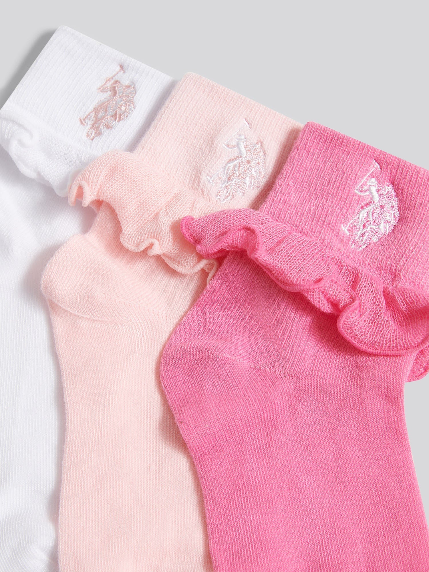 3 Pack Frill Ankle Socks Crystal Rose