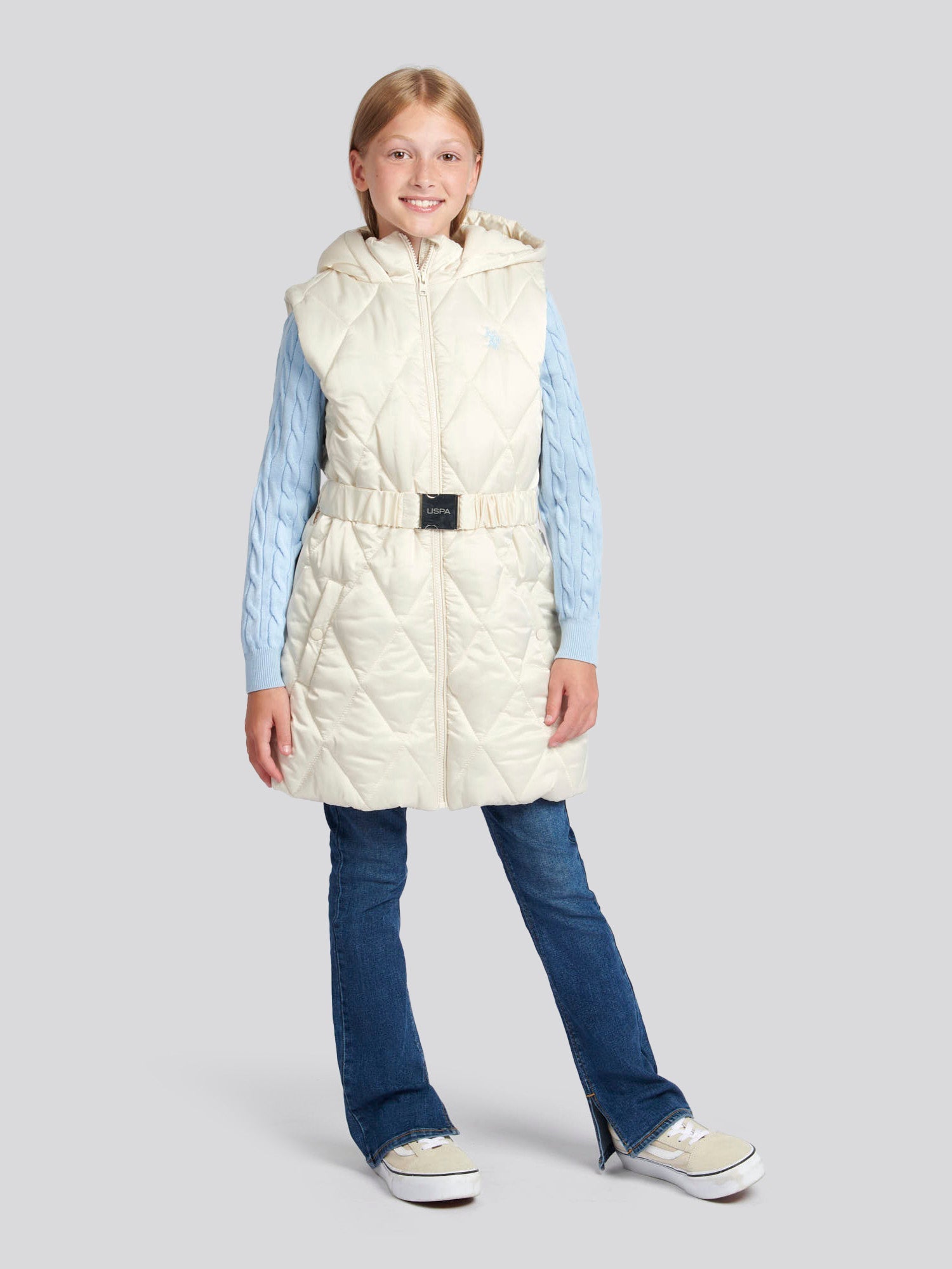 Girls Longline Puffer Gilet in Turtle Dove