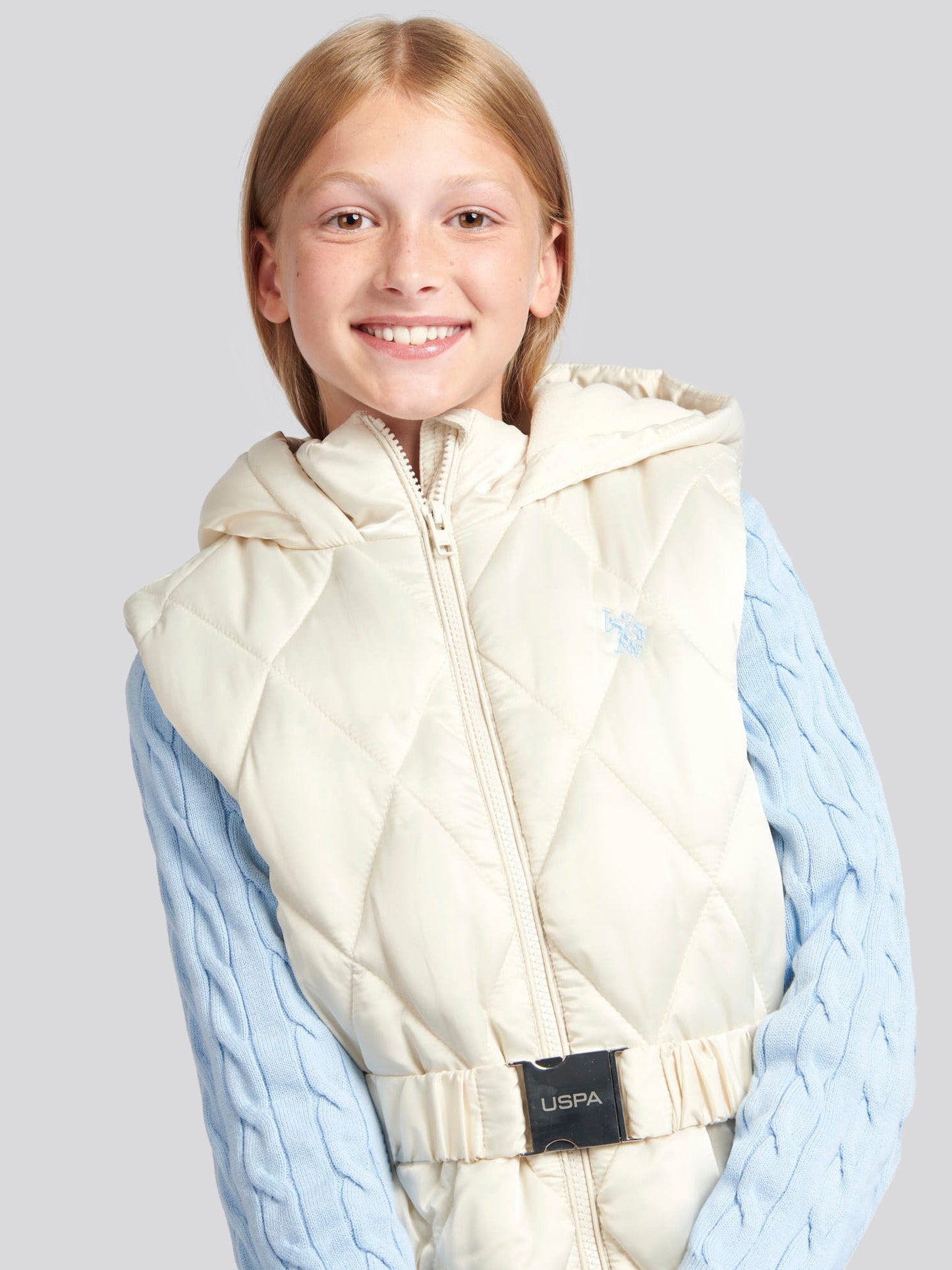 Girls Longline Puffer Gilet in Turtle Dove