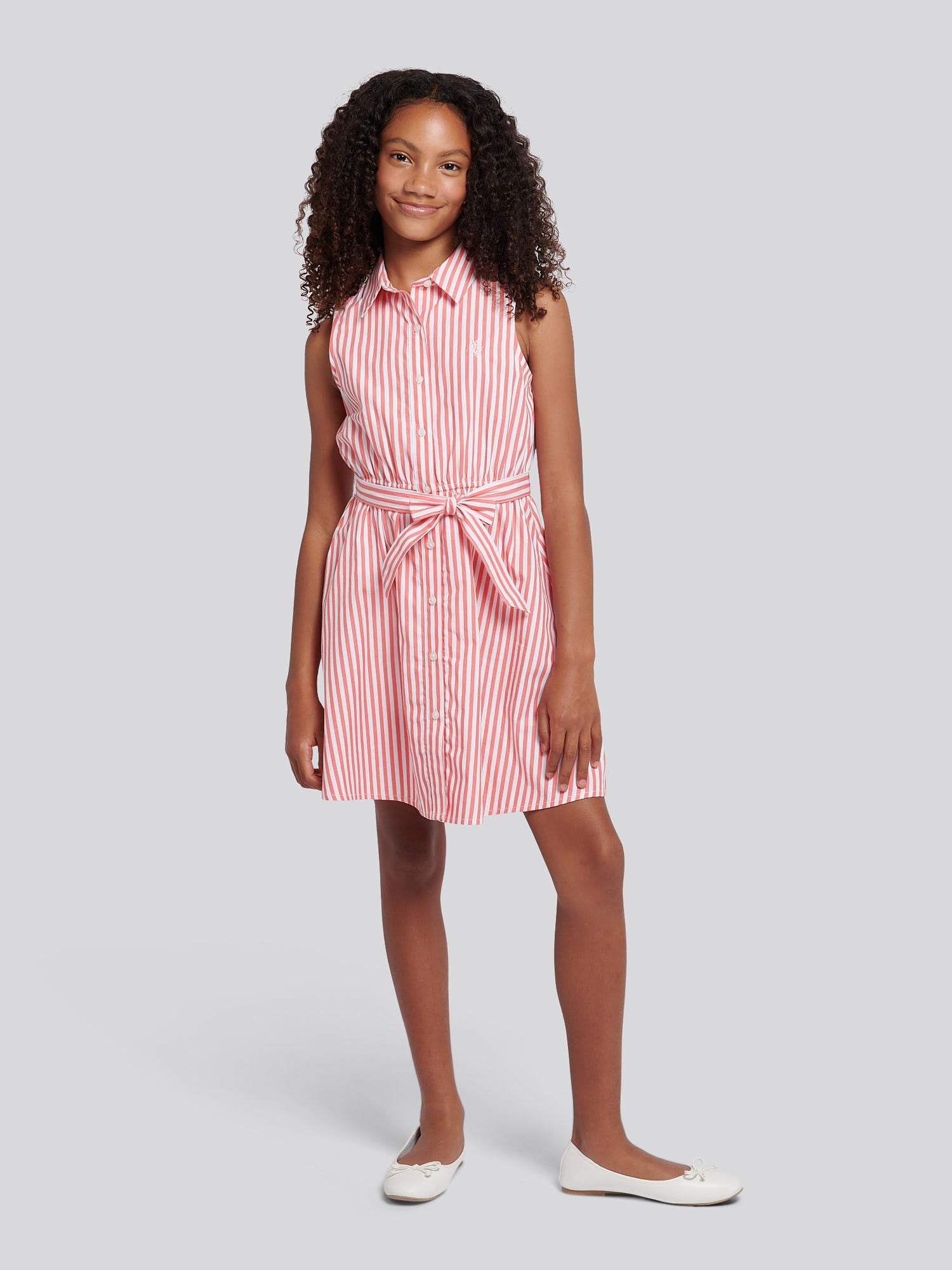 Girls Striped Sleeveless Shirt Dress Sugar Coral