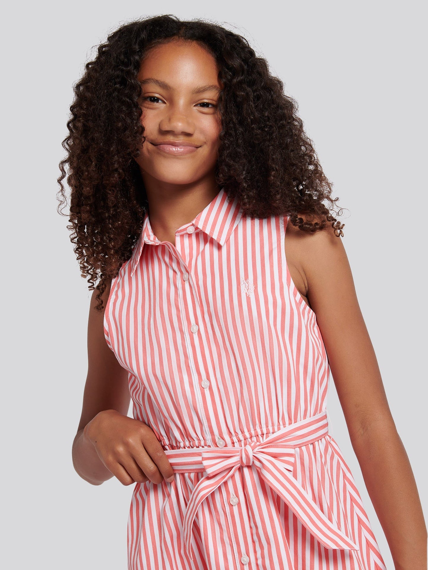 Girls Striped Sleeveless Shirt Dress Sugar Coral