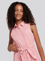 Girls Striped Sleeveless Shirt Dress Sugar Coral