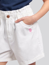 Girls Paperbag Waist Twill Shorts in Bright White