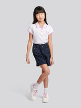 Girls Paperbag Waist Twill Shorts in Navy Iris