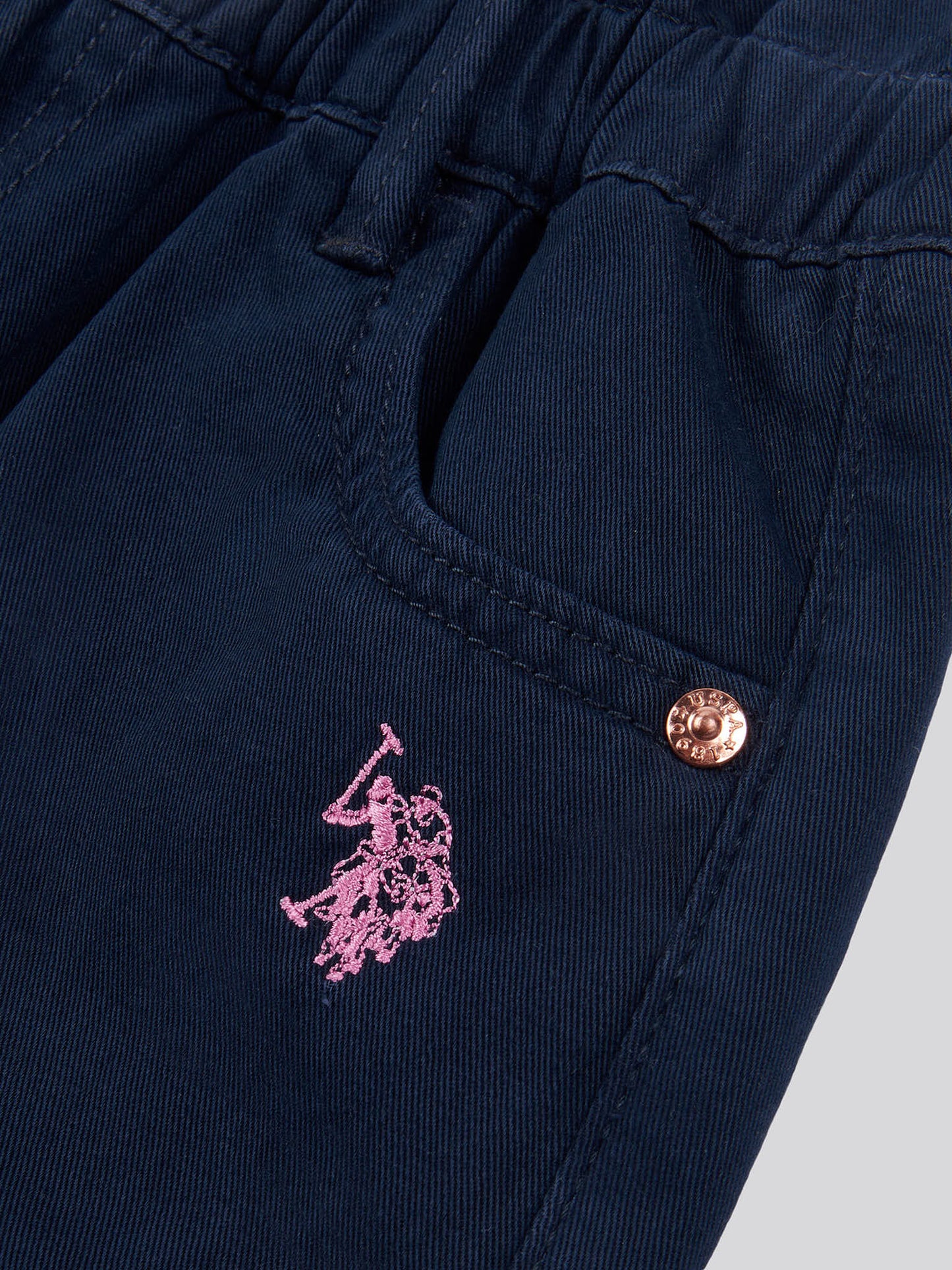 Girls Paperbag Waist Twill Shorts in Navy Iris