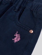 Girls Paperbag Waist Twill Shorts in Navy Iris
