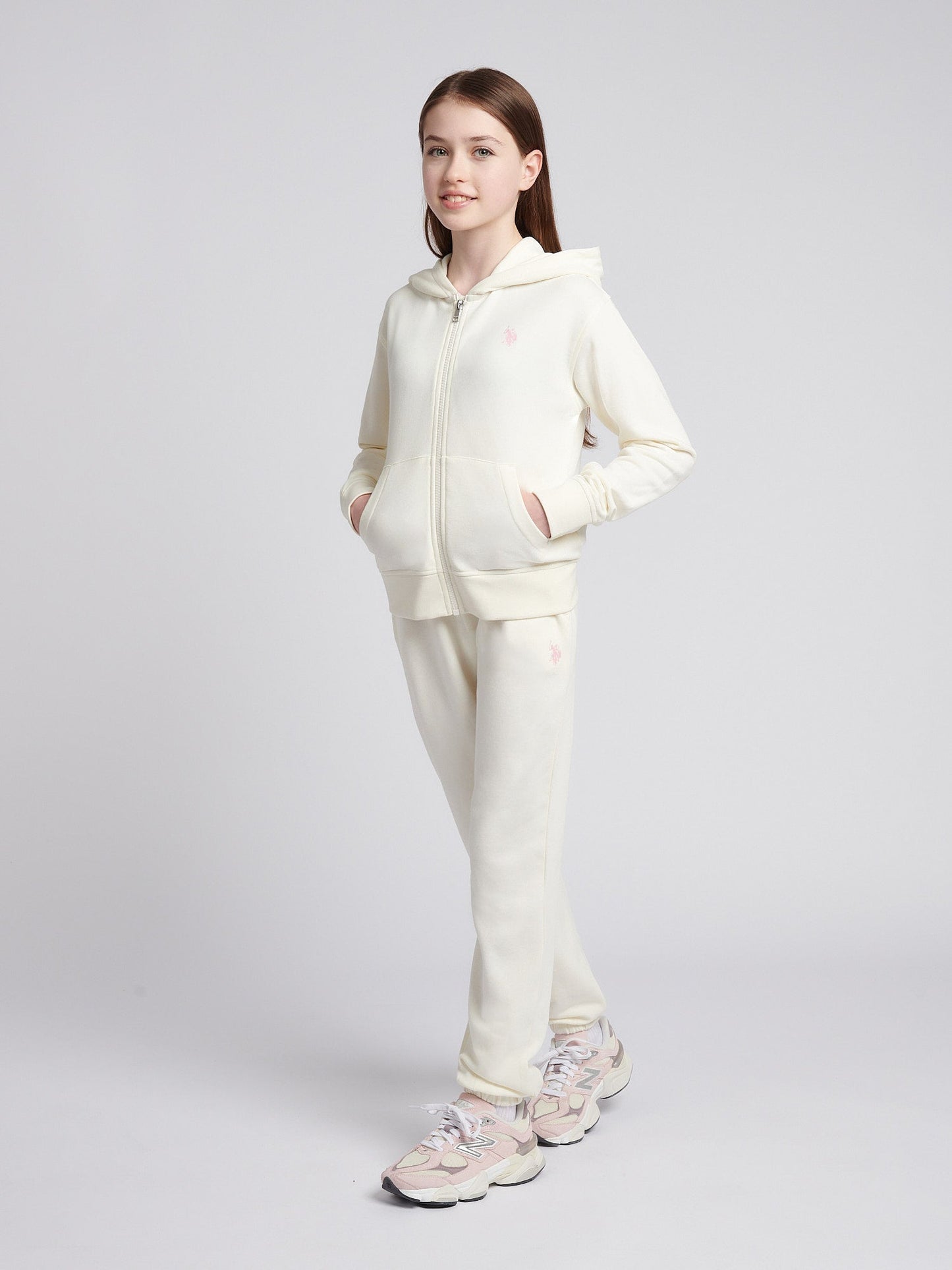 Girls Zip Hoodie & Relaxed Fit Jogger Set in Marshmallow