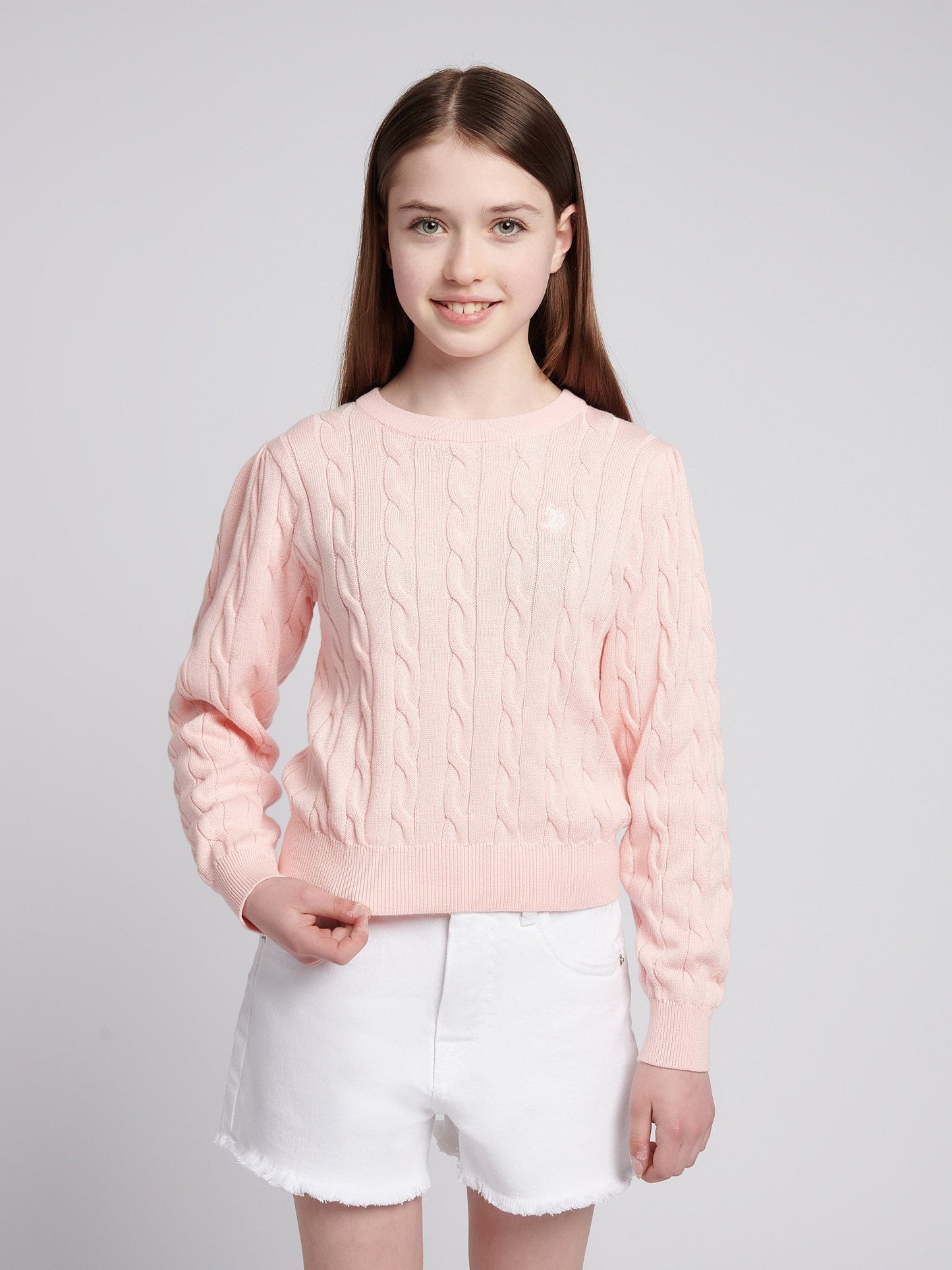 Girls Cable Knit Jumper Crystal Rose