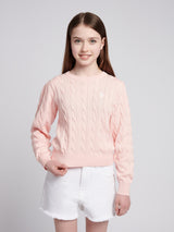 Girls Cable Knit Jumper Crystal Rose