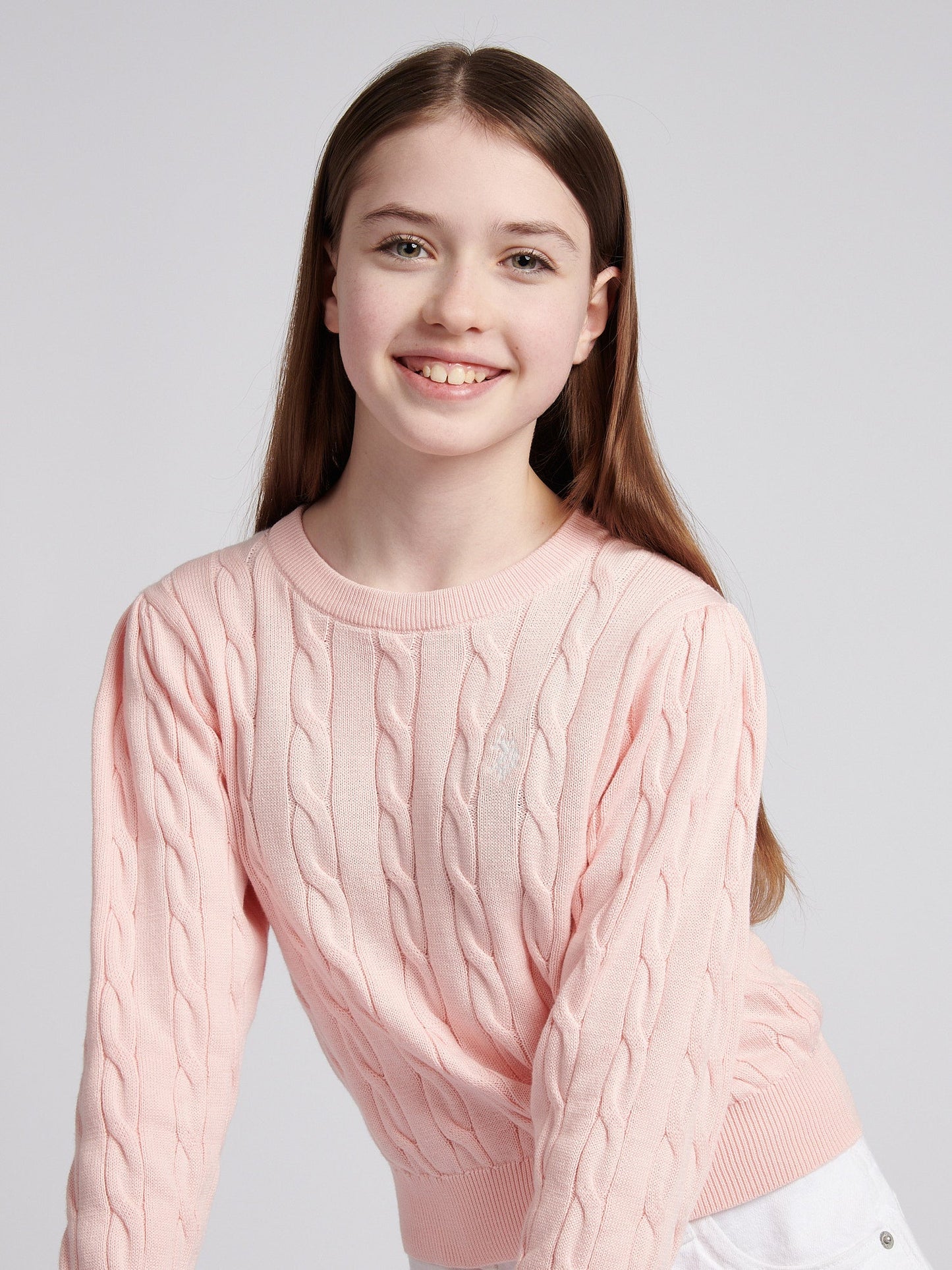 Girls Cable Knit Jumper Crystal Rose