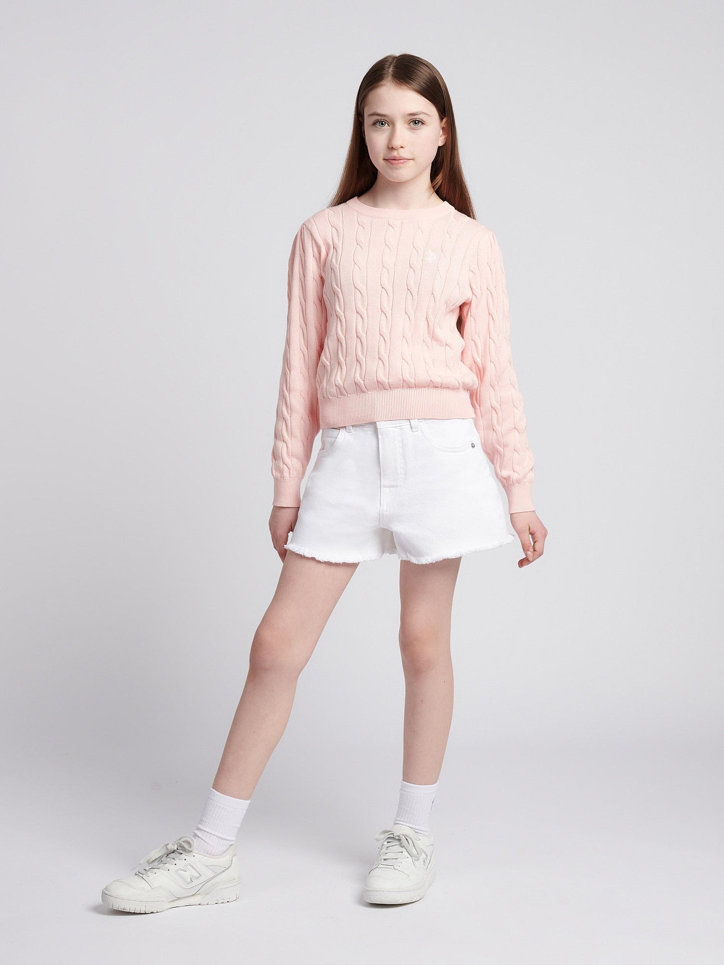 Girls Cable Knit Jumper Crystal Rose