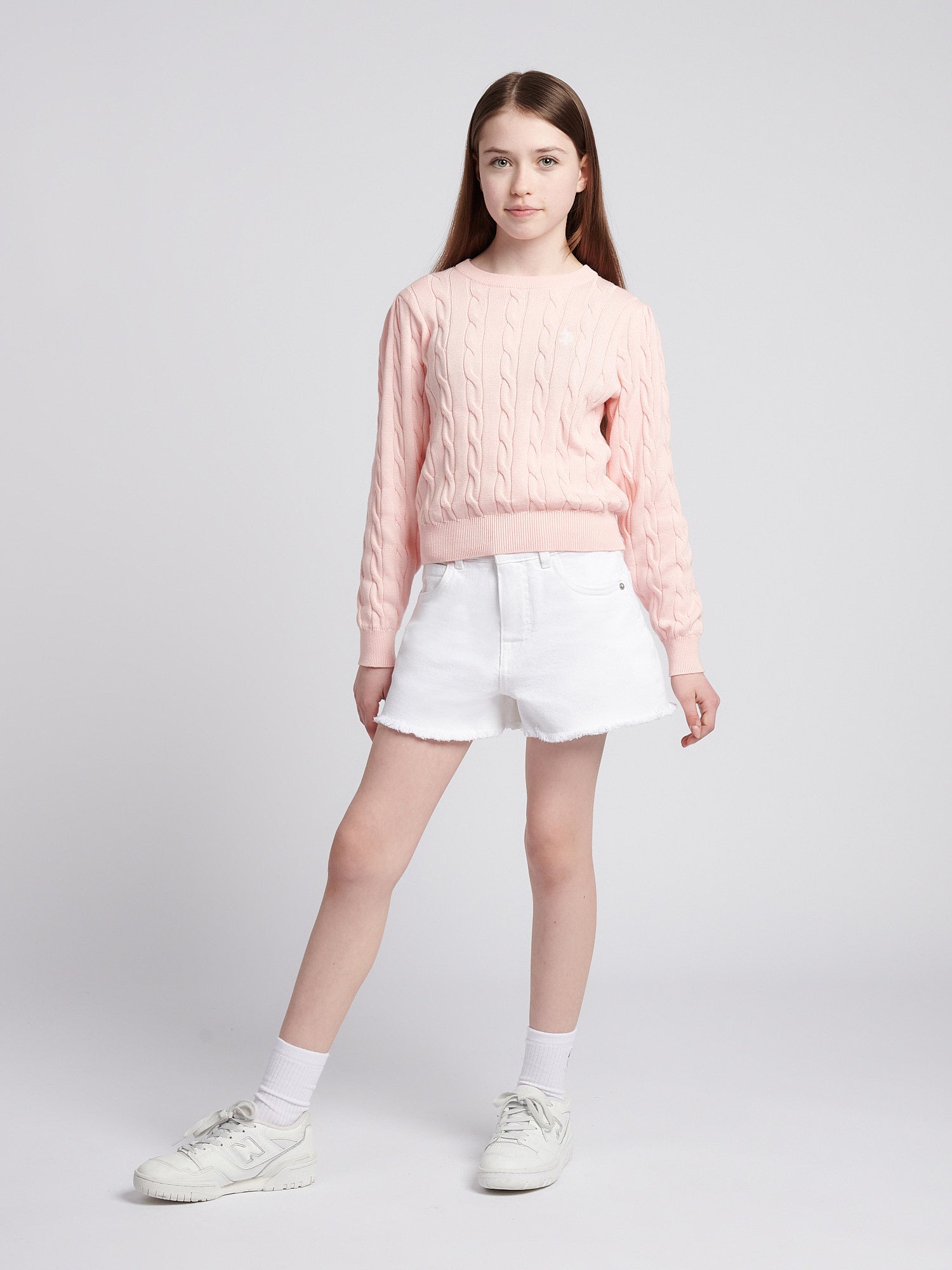 Girls Cable Knit Jumper Crystal Rose