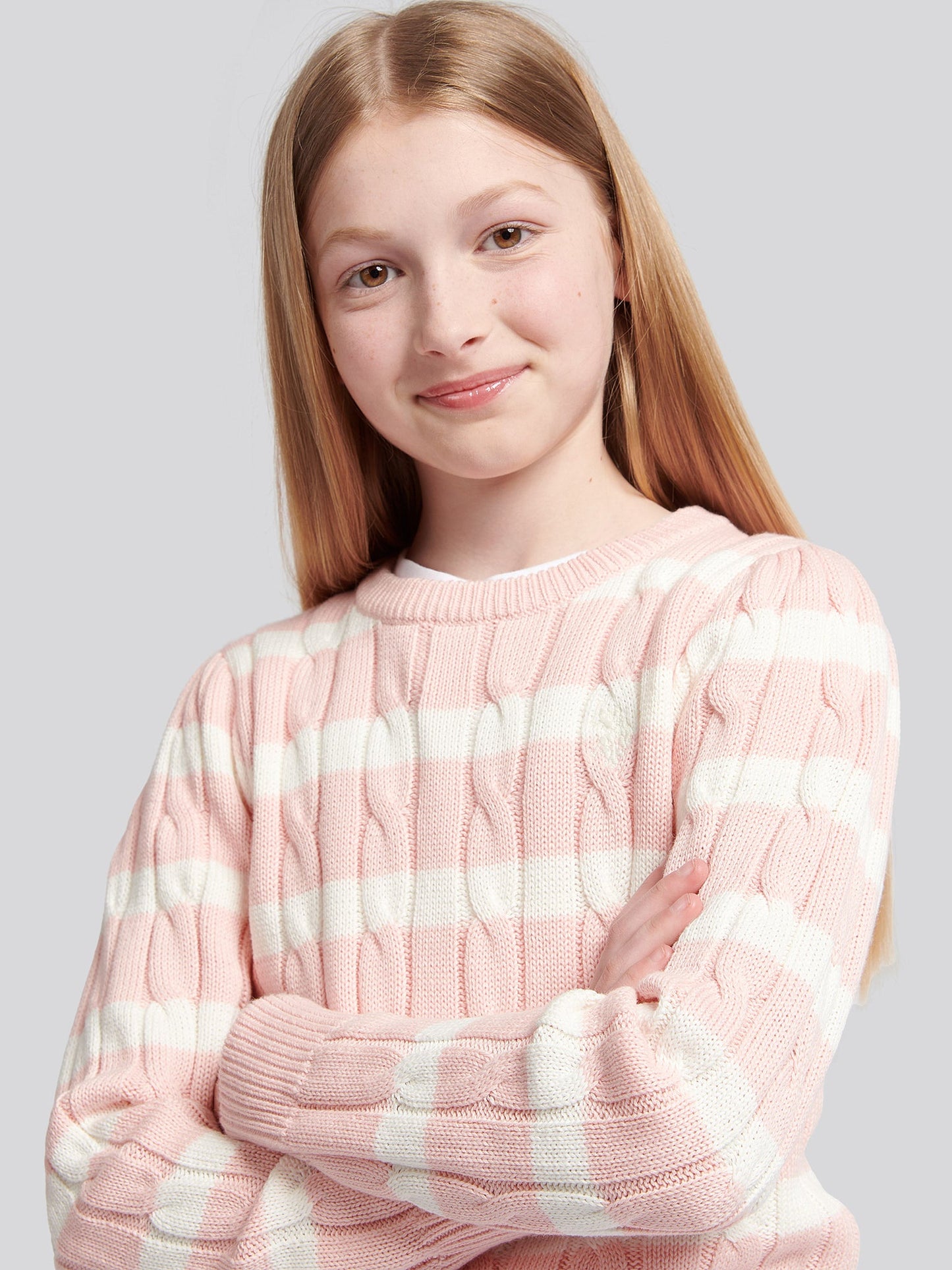 Stripe Cable Knit Jumper Crystal Rose