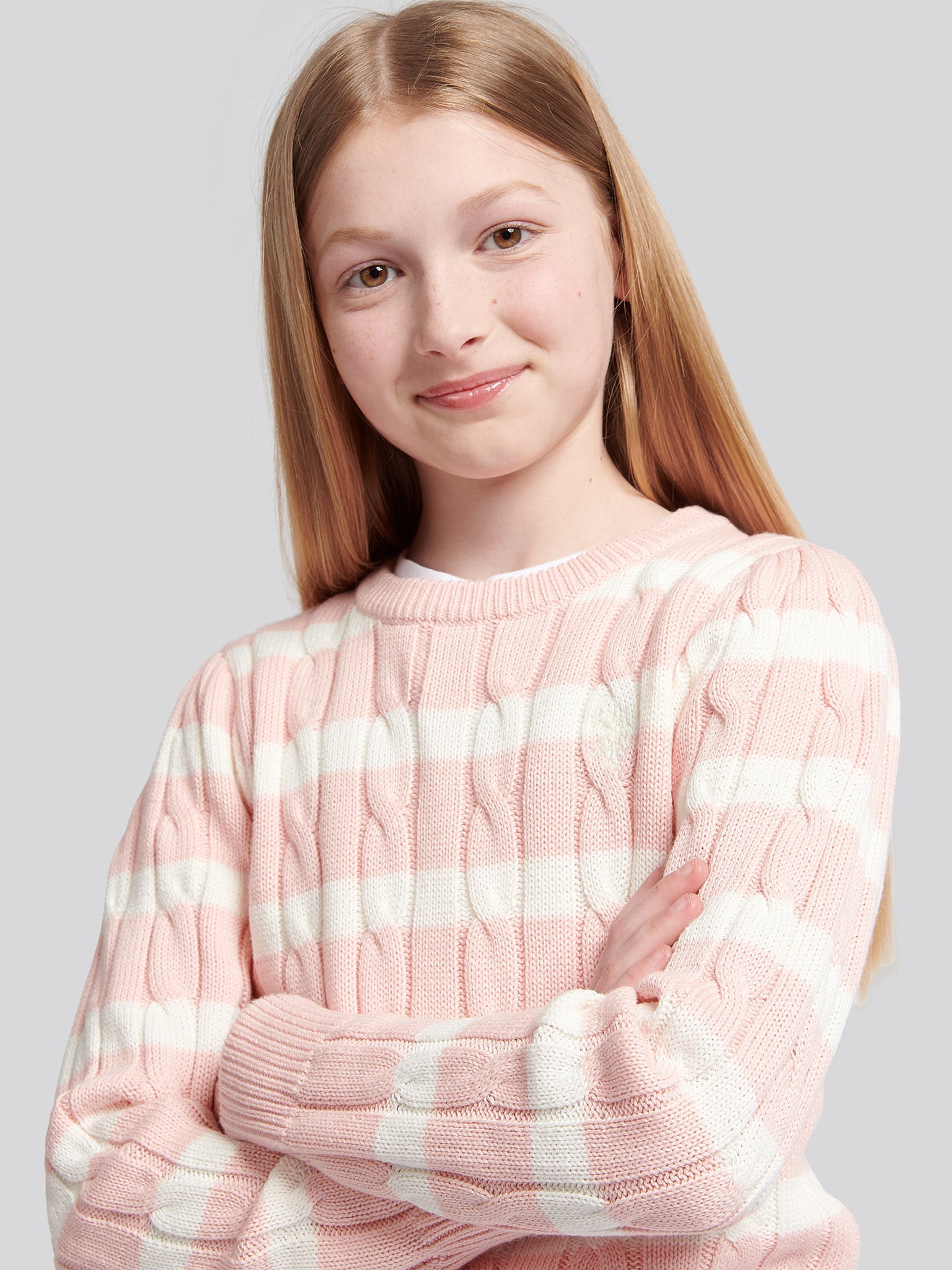 Stripe Cable Knit Jumper Crystal Rose