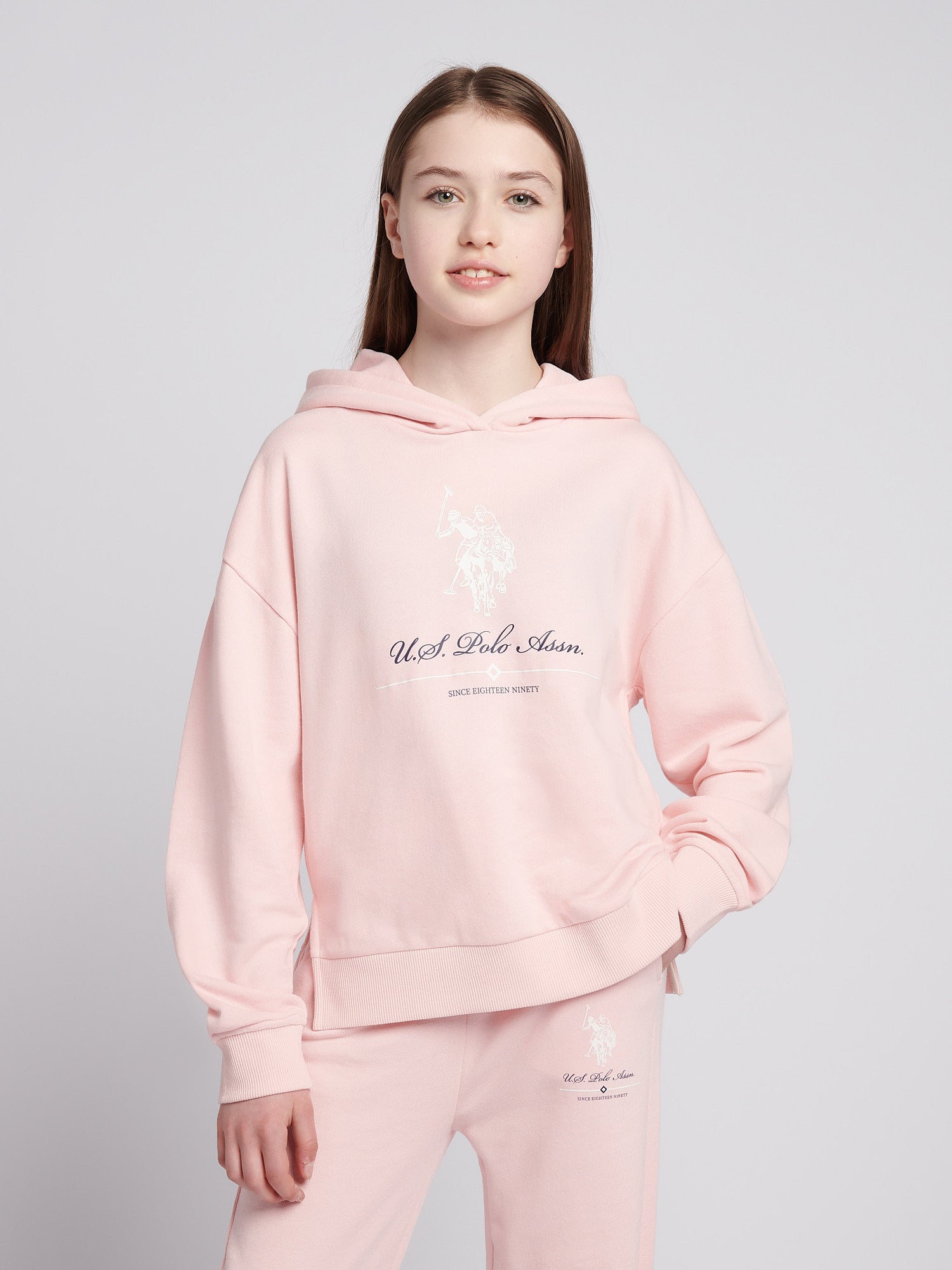 Girls Brushed Back Hoodie & Jogger Set in Crystal Rose