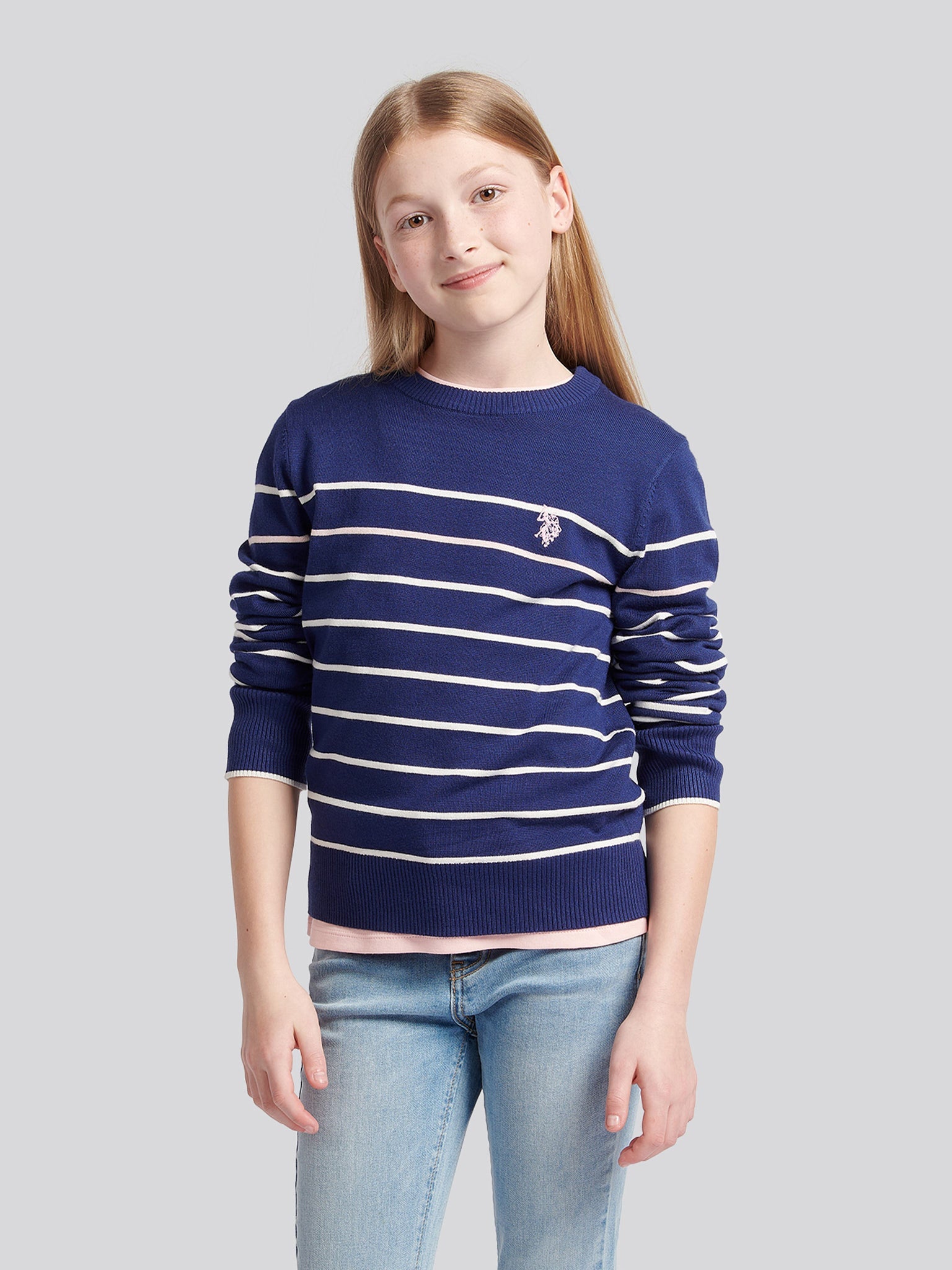 Stripe Crew Jumper Midnight Blue
