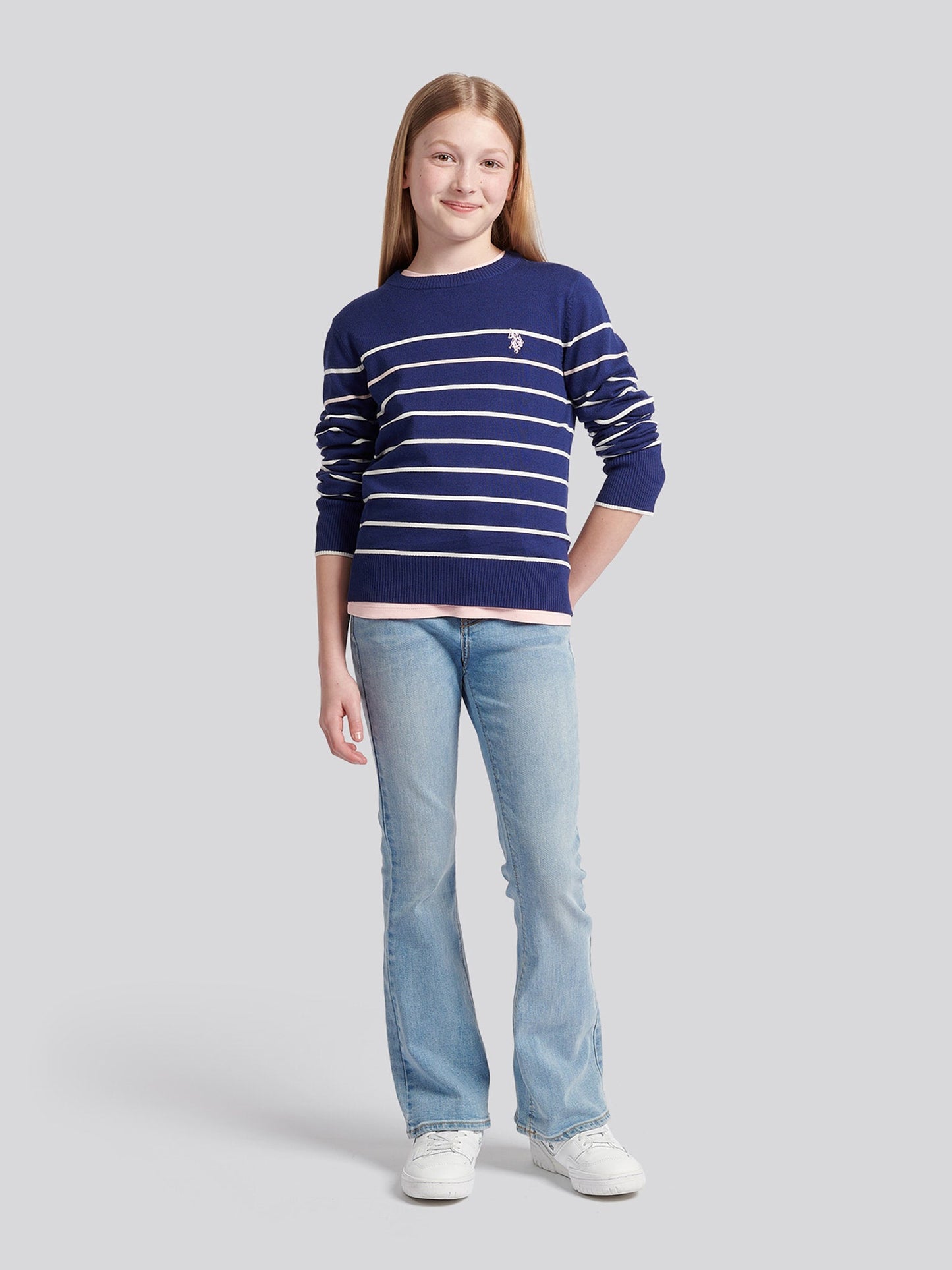 Stripe Crew Jumper Midnight Blue