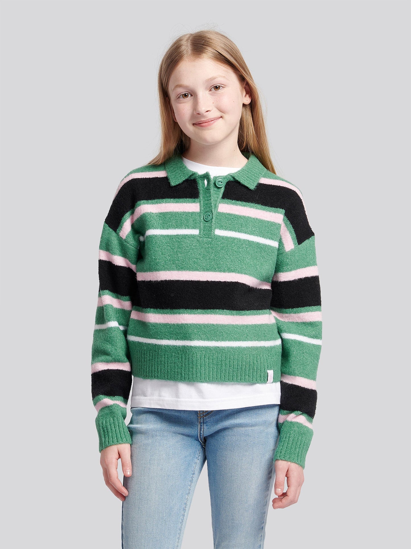 Brushed Stripe Polo Jumper Deep Sea