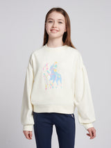 Girls Double Horsemen Puff Sleeve Sweat in Marshmallow