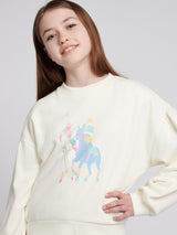 Girls Double Horsemen Puff Sleeve Sweat in Marshmallow