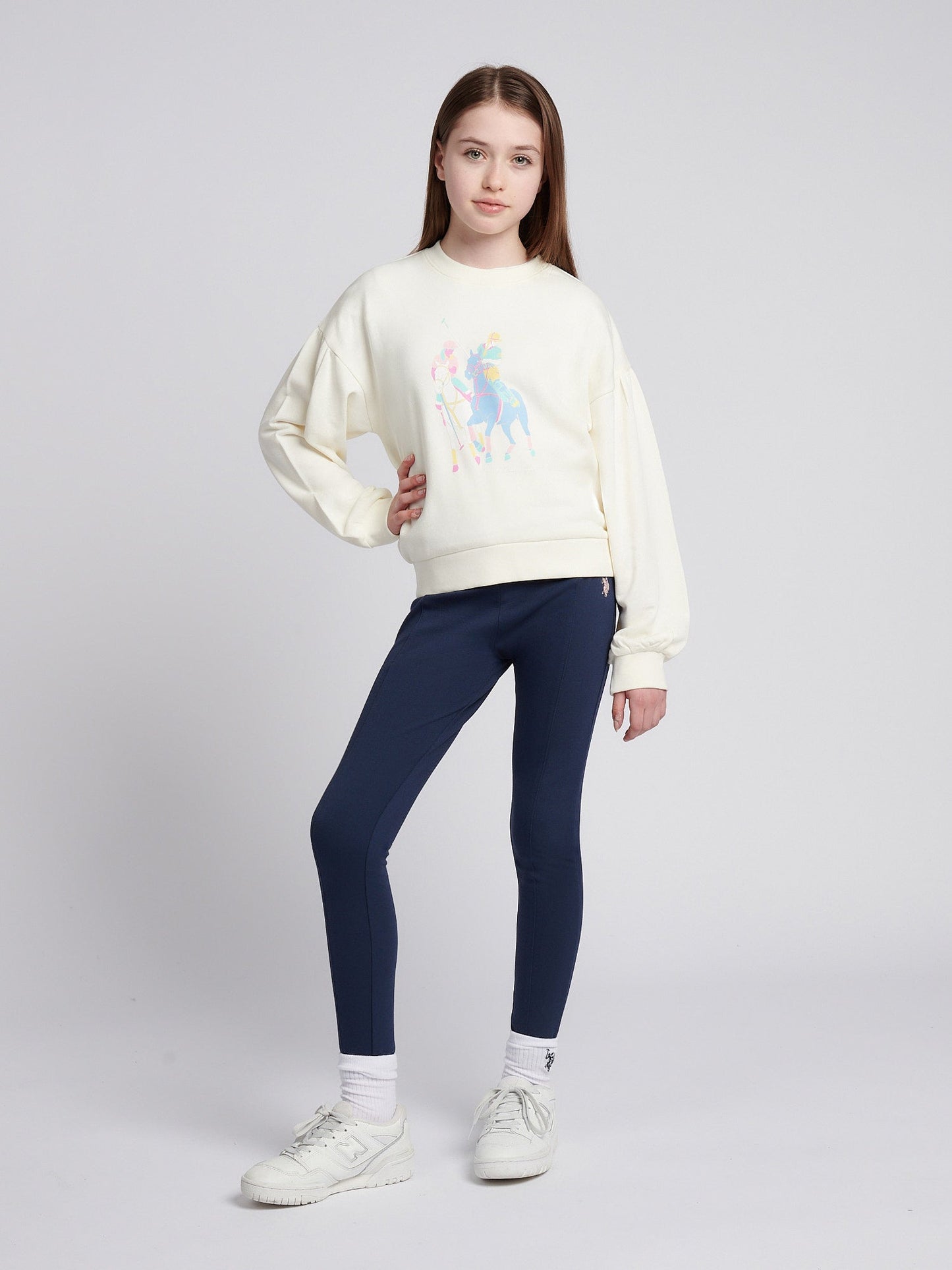 Girls Double Horsemen Puff Sleeve Sweat in Marshmallow