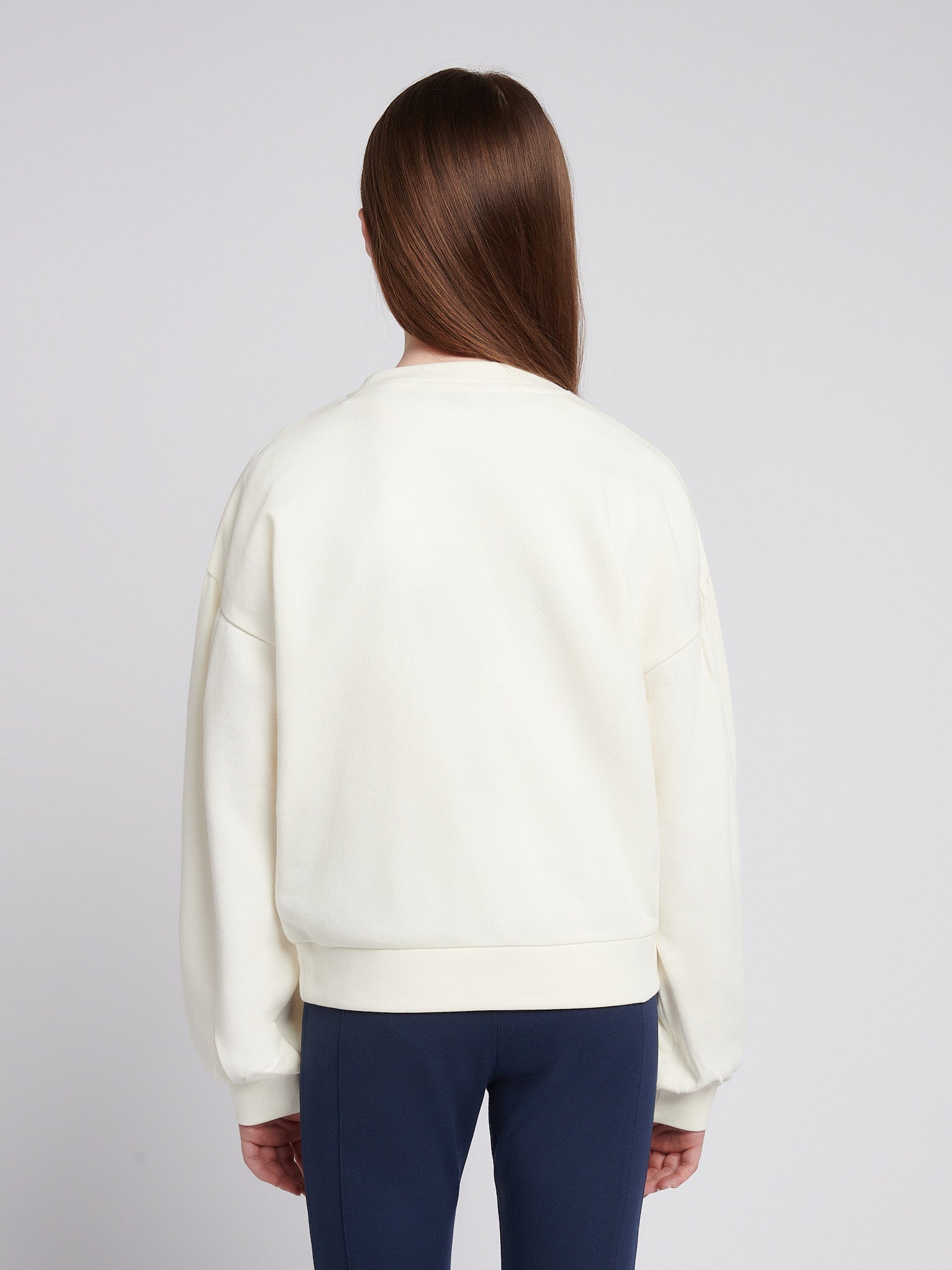 Girls Double Horsemen Puff Sleeve Sweat in Marshmallow