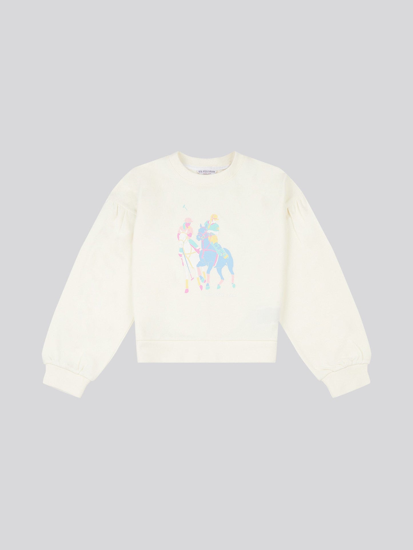 Girls Double Horsemen Puff Sleeve Sweat in Marshmallow