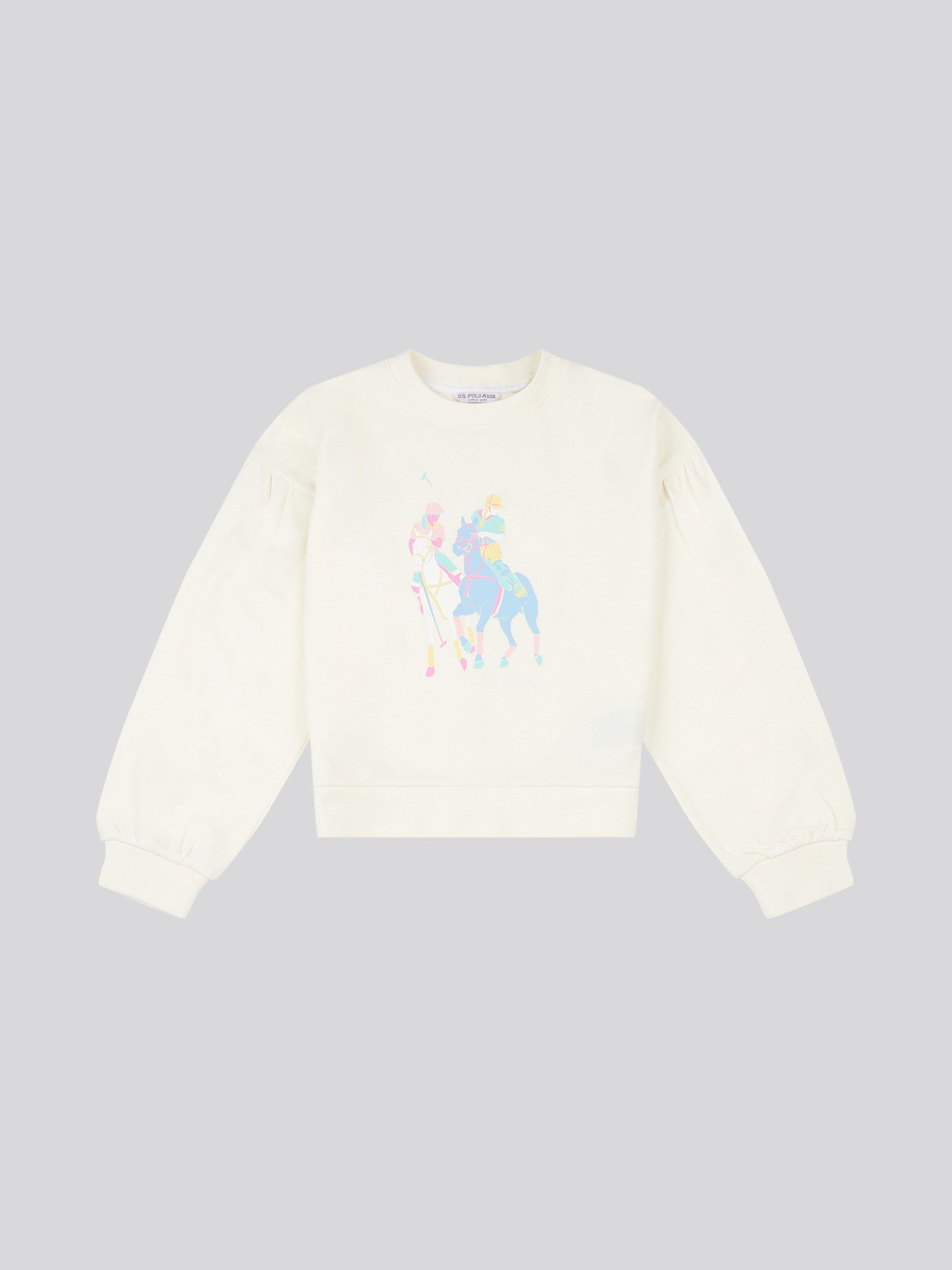 Girls Double Horsemen Puff Sleeve Sweat in Marshmallow